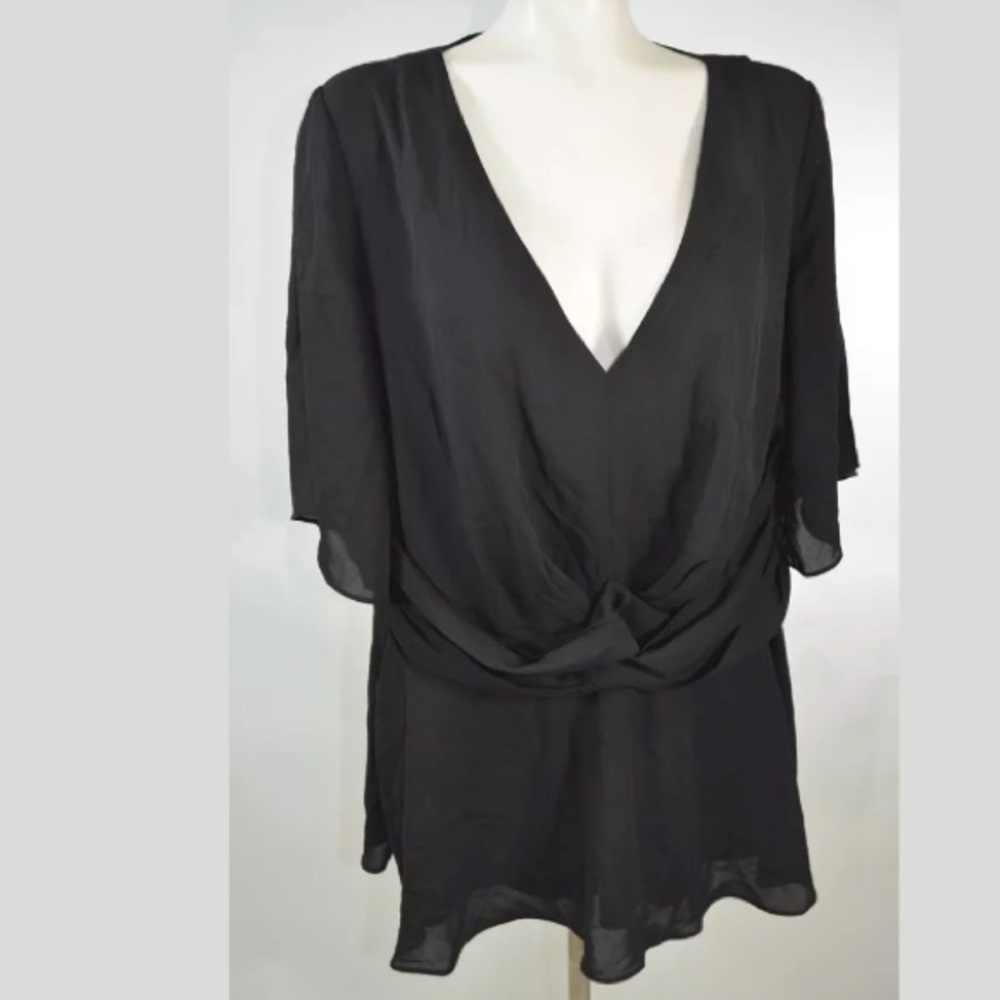 City Chic Plus Size Small 16 Solid Black Blouse